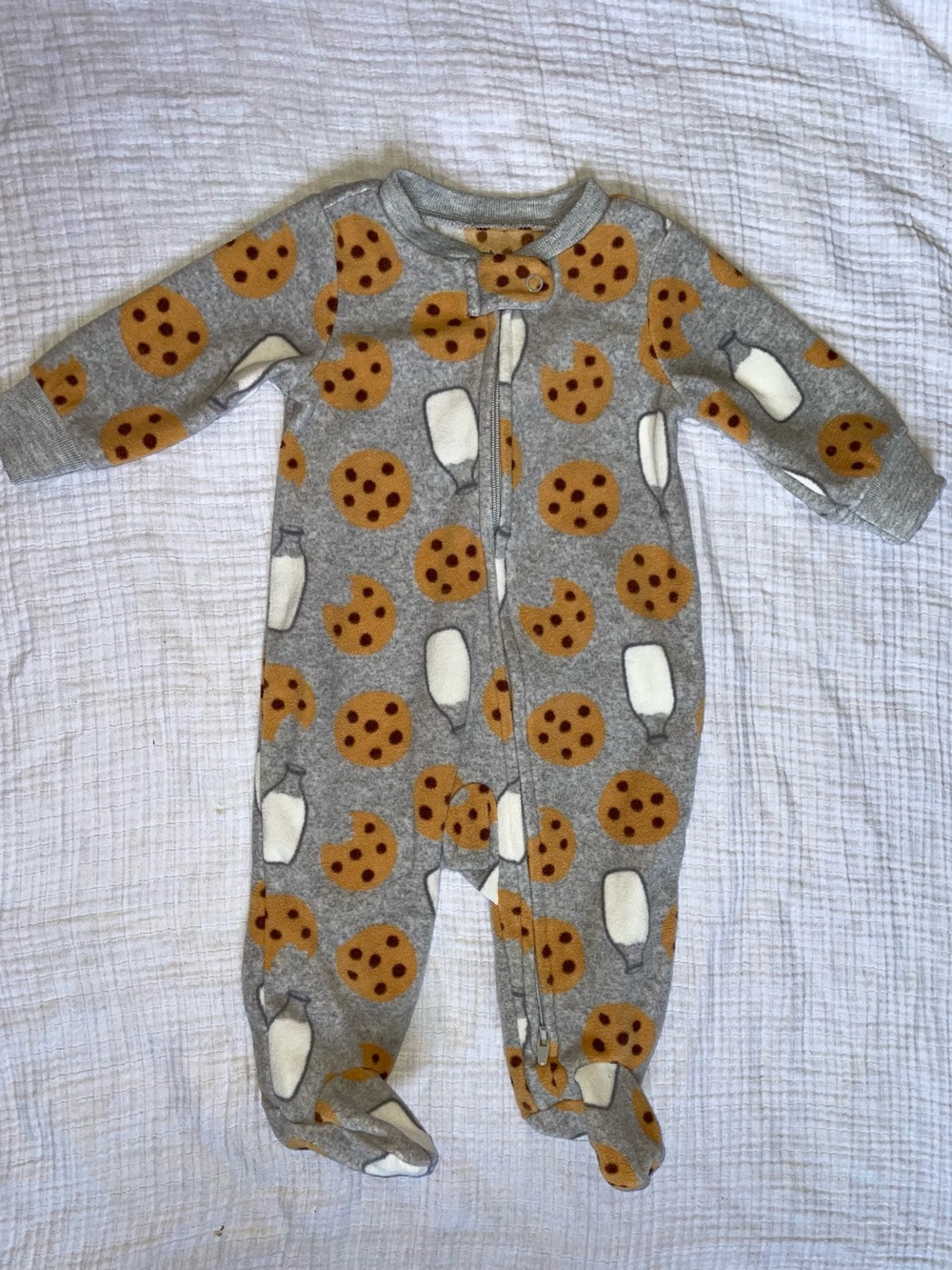 Carter's Gray Footed One-Piece with Cookie & Milk Print
